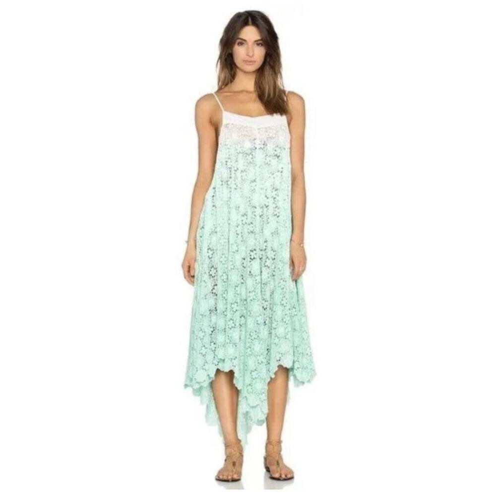 6 Shore Road By Pooja Southbay Lace Cover Up Womens Small Green Crochet Beach